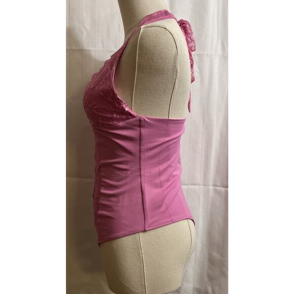 UNCOOYEE Sexy Floral Lace Thong Bodysuit Halter VNeck Sleeveless Backless Pink S - Picture 6 of 11